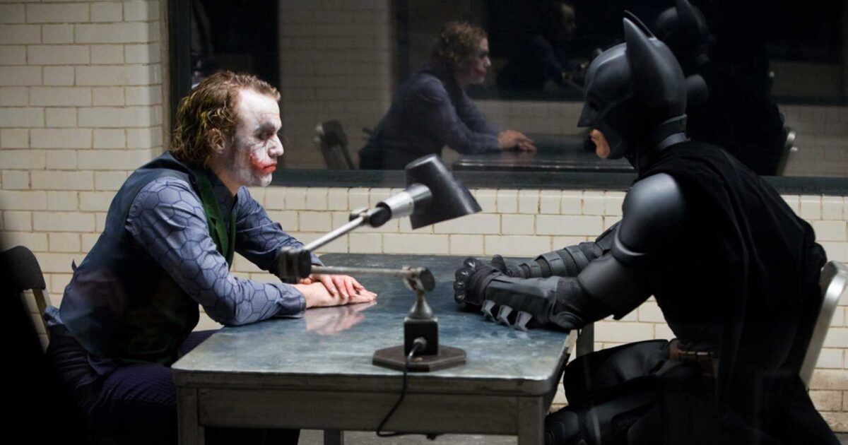 Joker y Batman uno frente al otro en The Dark Knight