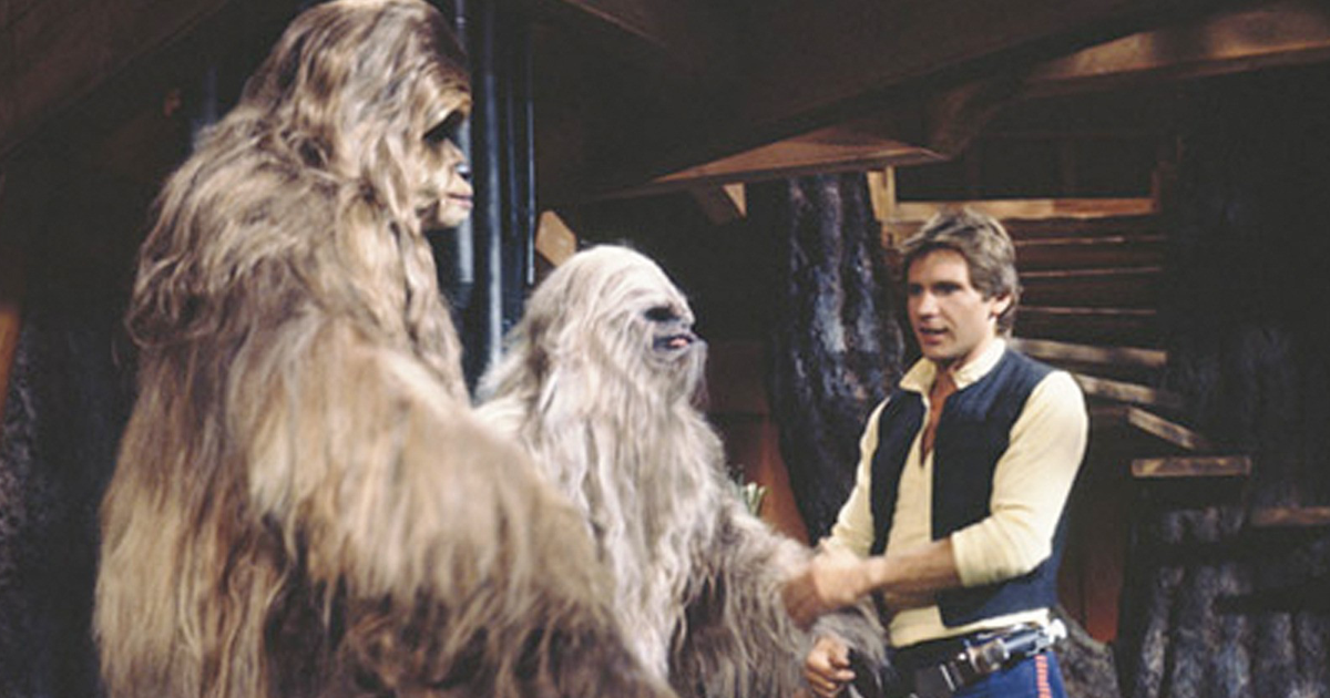 Peter Mayhew, Mickey Morton y Harrison Ford en el especial navideño de Star Wars