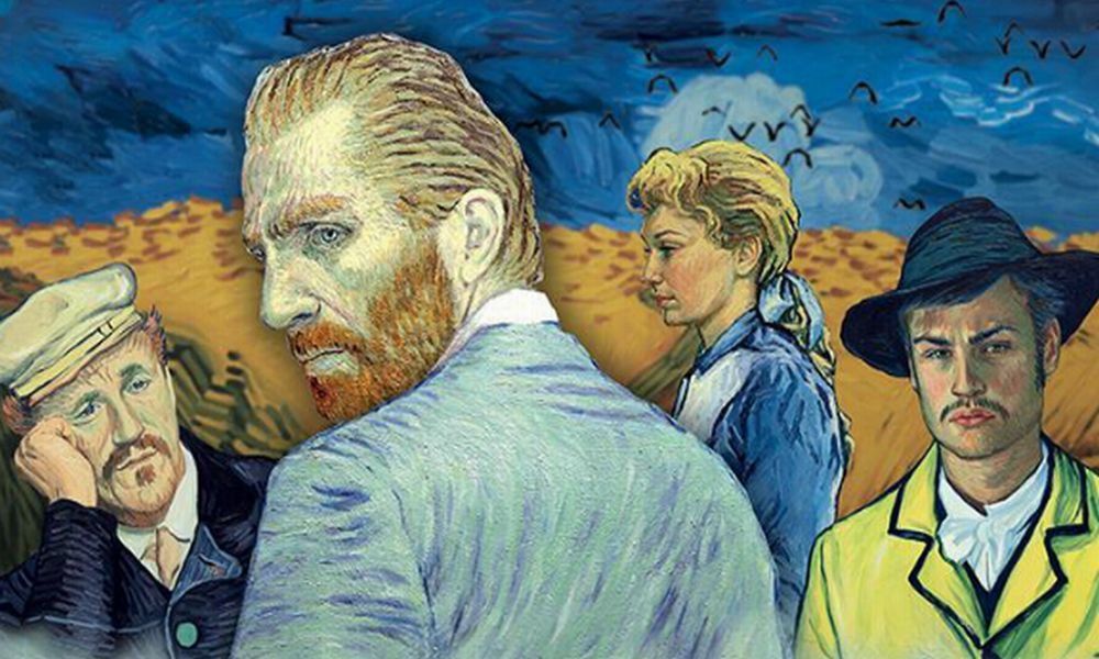 Pinturas al óleo de van Gogh, mujer y otros dos hombres. 
