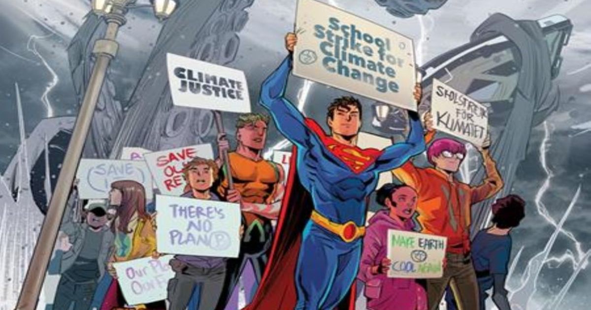 Jon Kent protestando en Supermaan: Son of Kal-El