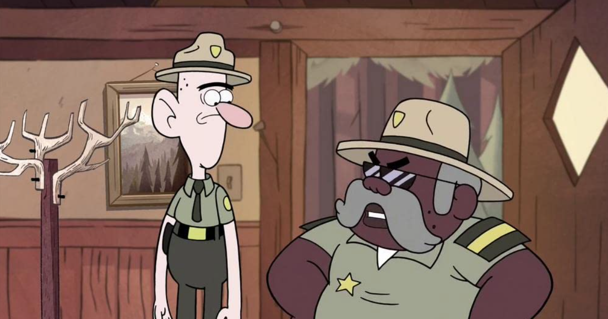 Keith Ferguson como el diputado Durland y Kevin Michael Richardson como el sheriff Blubs en Gravity Falls